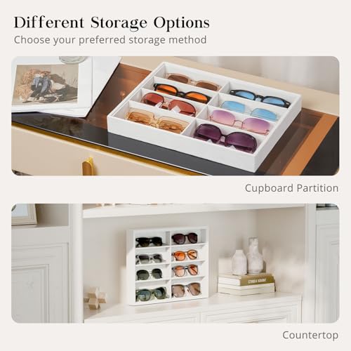 Lolalet Sunglasses Organizer Tray, 8 Grids Velvet Glasses Eyewear Holder Trays, Sunglass Display Drawer Storage for Women Men -1 Pack, Beige - color: Beige