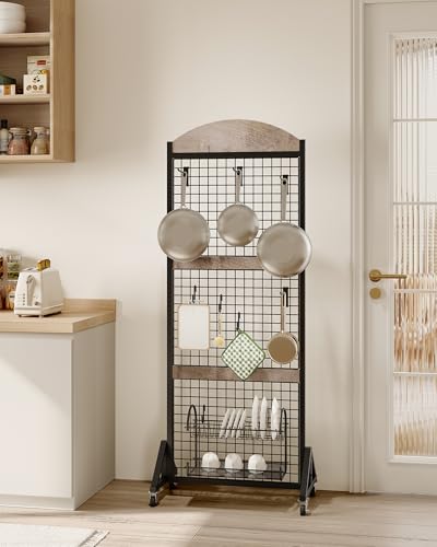 CHOEZON Grid Wall Panel 5.7’ x 2’ FT Grid Display Rack, Movable Gridwall Display Stand with Wheels, Floorstanding Wire Grid Rack with 4 S-Shaped Hooks and 4 Garment Hooks, Greige and Black TCJ17BG - color: Greige and Black