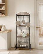 CHOEZON Grid Wall Panel 5.7’ x 2’ FT Grid Display Rack, Movable Gridwall Display Stand with Wheels, Floorstanding Wire Grid Rack with 4 S-Shaped Hooks and 4 Garment Hooks, Greige and Black TCJ17BG - color: Greige and Black