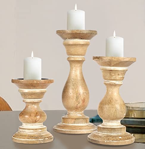 Candle Holder Stand Wooden, Candelabra, Candle Holder, Unity Candle Holders, Rounded Turned Colums, Country Style Ideal for Gift, Wedding, Christmas, Party, Home - 10,8,6 Inch - Set of 3 - White Wash - color: White Wash, size: 10,8,6 Inch Mid Circle