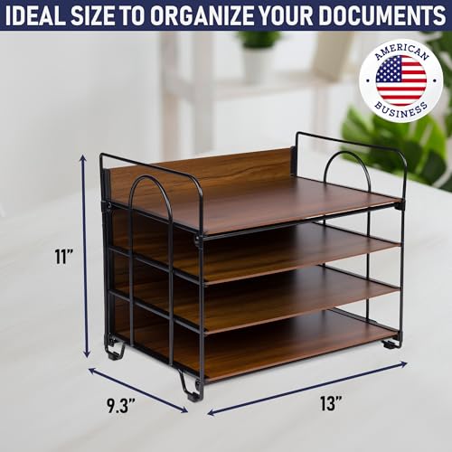 4-Tier Office Organizer, Desk File Organizer with Wood Patterned Shelves, Office Supplies Desktop Organization for Storage of Paper, Bills, Letters, Multi-Functional Desk Organization and Accessories - color: Wood