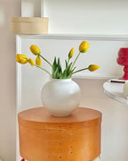 White Ceramic Flower Vase, Decorative Round Vase for Table Shelf Centerpieces Kitchen Living Room Bedroom, Matte White