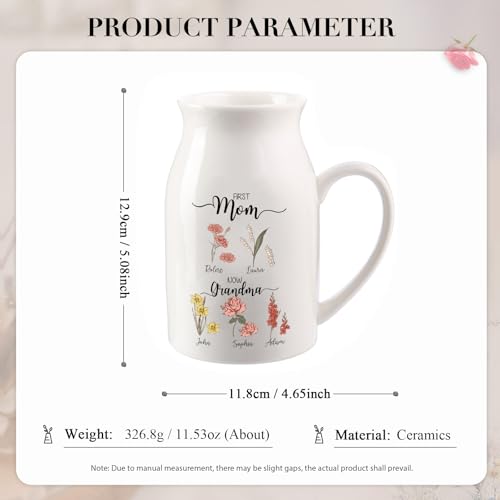 Personalized Flower Vase Small Ceramic Vase with Birth Month Flower Decorative Vases for Flowers Home Decor Mother's Day Birthday Gift for Mom, Wife, Grandma, Mama, Nana - color: Style 02