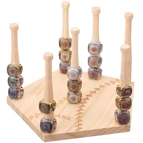 Qunclay Baseball Wooden Ring Holder 10 Inches Multi-Bar Stacked Storage Championship Softball Ring Display Stand Sports Baseball Jewelry Holder Birthday Gifts for Sports Fans Grandpa Dad