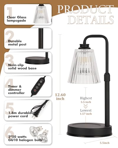 Candle Warmer Lamp with Timer Dimmable Crystal Vertical Stripe,Mothers Day Birthday Gifts for Women Mom, Adjustable Candle Warmer with 2 Bulbs, Black Candle Lamp for Jar Scented Candles, Home Decor - color: Crystal Stripe-black