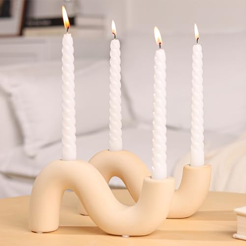 Ceramic Candle Holder Set of 2,Modern Taper Candlestick Holder for Dining Table Living Room Wedding Decor,White Candelabra for 2 Taper Candles