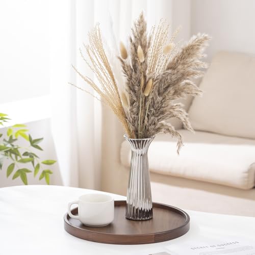 SURE YUESI 7.68” Silver Ribbed Ceramic Vase, Minimalist Farmhouse Vase for Pampas Grass, Centerpiece, Coffee Table, Kitchen, Office & Home Decor - color: Silver