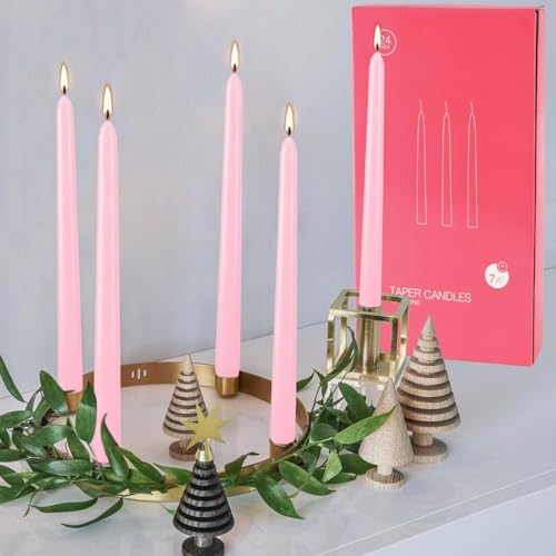 YOROXRG 24 Pack Pink Taper Candles, 7-8 Hours Burn Time, Unscented, Smokeless and Dripless, 0.75 x 10 Inch Dinner Candle Set for Valentine's Day,Household, Wedding, Party and Home Décor Candlesticks - color: Pink-24