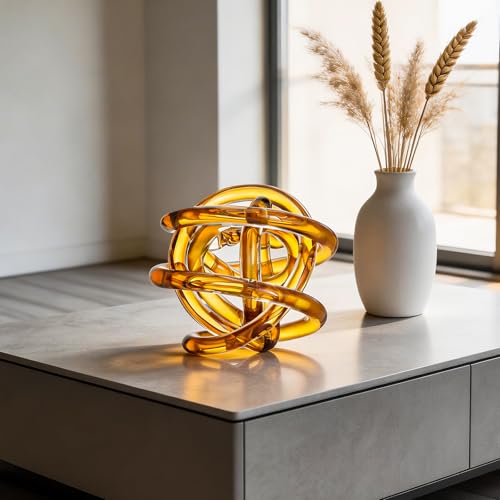Glass Knot Teal Decor Ball - 5 Inch Hand Blown Infinity Sculpture Orbit Home Decor Table Decoration Interio Art - color: Brown, size: 5-Inch Diameter