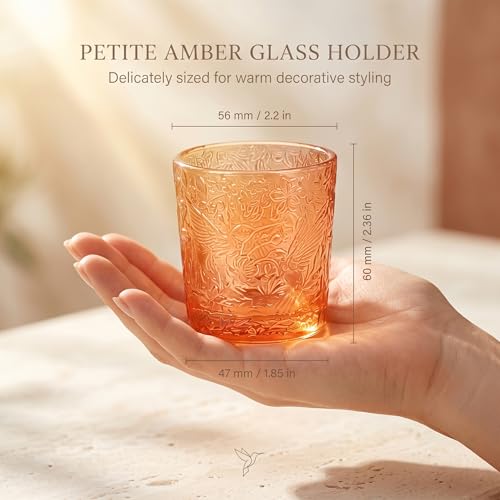 12 Pack Hummingbird Embossed Glass Candle Holders – Votive Tealight Holders with Patent Design, Decorative Embossed Glass Cups for Wedding Centerpieces, Parties, and Home Décor (Pumpkin Spice) - color: Pumpkin Spice