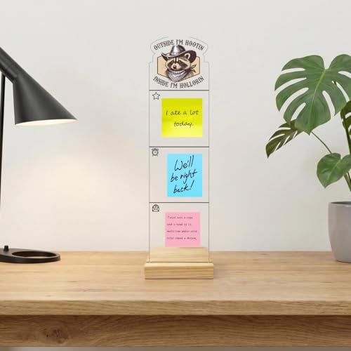 Monitor Memo Board Sticky Note Organizer Computer Monitor Memo Board Raccoon Acrylic Desk Accessories Removable Wooden Base Set Sticky Notes 100 Sheets 11.8×3.1 inches - color: Cowboy Raccoon