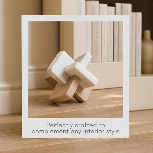 Decorative Knot Sculpture for Modern Home Decor – Natural Marble Knot Decor – Shelf Styling & Coffee Table Decorations for Living Room, Office & Bathroom, Decorative Object – 9", Gray & Brown - size: 9"