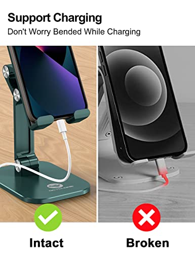 OCYCLONE Phone Stand, Adjustable Height and Angle Foldable Cell Phone Stand Holder for Desk, Taller iPhone Stand Compatible with 4.7"-13" Smartphones iPad Tablet, Green - color: Green