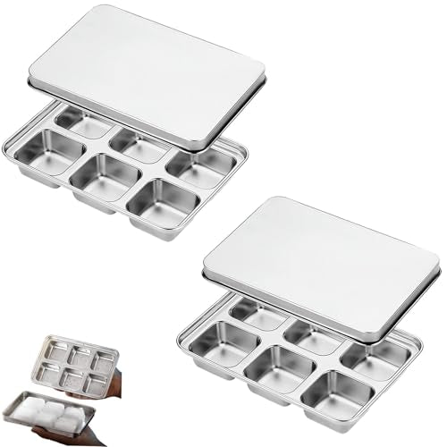 Stainless Steel Ice Cube Trays with Lid, Easy Release Durable Metal Ice Mold for Freezer, Ideal for Whiskey, Cocktails & Drinks (2 Pack) - color: 6-Cube Ice Tray - Pack of 2