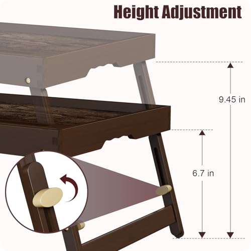 2 Pack Bamboo Breakfast Tray with Telescopic Legs Tray with Foldable Legs and Removable Stand | Ergonomic Handle | Portable Bed Tray for Dining, Working, Laptop, Tablet and Phone - color: Telescopic, size: Large- 2 pack
