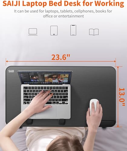 Desk, Table, SAIJI Adjustable Laptop Stand, Breakfast Tray, 5 Heights, 4 Angles, Stable Folding Table for Bed Sofa Desk, Suitable for Laptops up to 17 Inches (60 x 33 cm Black) - color: Black, size: ‎23.6 x 13 In