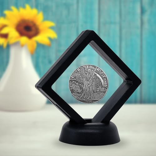 10Pcs Coin Holder Challenge Coin Display Stand, Black 3D Floating Display Case for AA Coin Medallions Jewelry Rock Gem Arrowhead Collecting and Display (2.75×2.75×0.8 inches) - size: 2.75×2.75×0.8 inches