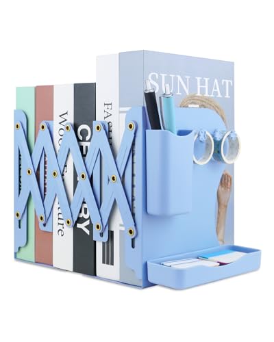 Heavy Duty Bookends Adjustable Book End, Desk Book Holder for Shelves, Book Organizer for Desk, Suitable for Office Home School (19.69 inches Max) (Light Blue) - color: Light Blue