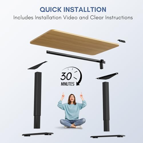 Furmax Electric Height Adjustable Standing Desk Large 48 x 24 Inches Sit Stand up Desk Home Office Computer Desk Memory Preset with T-Shaped Metal Bracket, Maple - color: Maple, size: 48 Inch