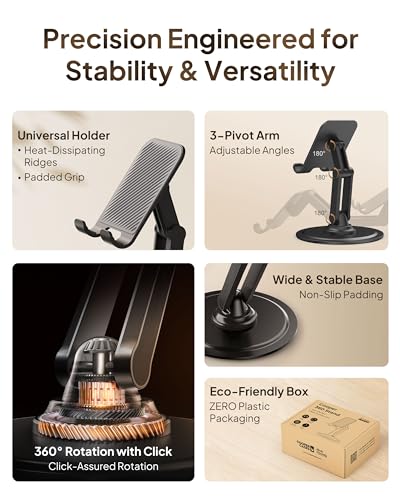 COOPER 360° Stand, [Gift Family Pack], Rotating Cell Phone Stand for Desk, Cell Phone Holder for Desk, iPhone Stand Holder, Sturdy Metal Base, Fits Samsung, Android Smartphones, (Black White, 2-Pack) - color: x2 Pack - White/Black