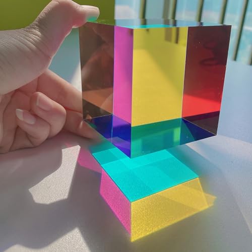 CMY Colorful Cube, 3.93 inch (100mm) Acrylic Mixing Color Cube Prism for Physics Education Learning and Office Desktop Decor, Scientific Toys and Gifts for Kids - size: 100mm