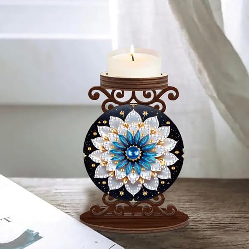 ARTopet DIY Diamond Art Painting Candlestick Holders Wooden Desk Candle Holder Ornament Double Sided Diamond Tabletop Ornaments for Home Decor-Mandala01 - color: Mandala01