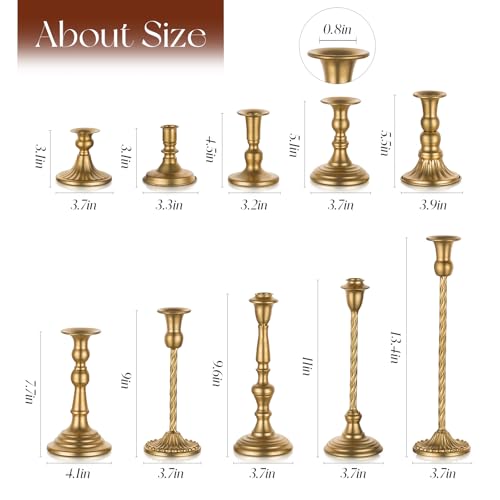 Candeldo Candlestick Candle Holders Gold: Tall Taper Candles Stick Holder Wedding Decor Set of 10 Dinning Table Centerpiece Vintage Metal Candle Stand - color: Gold