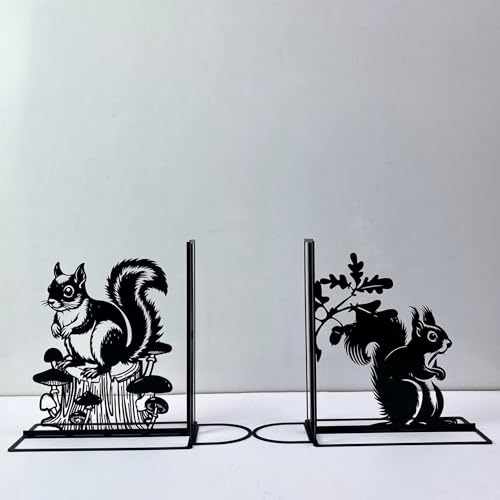 Craftnameisgn Custom Squirrel Metal Bookends for Shelves Decorative, Squirrel Book Ends Metal Art for Home Office, Book Stopper for Heavy Books, Squirrel Book Shelf Holder - color: Design 03