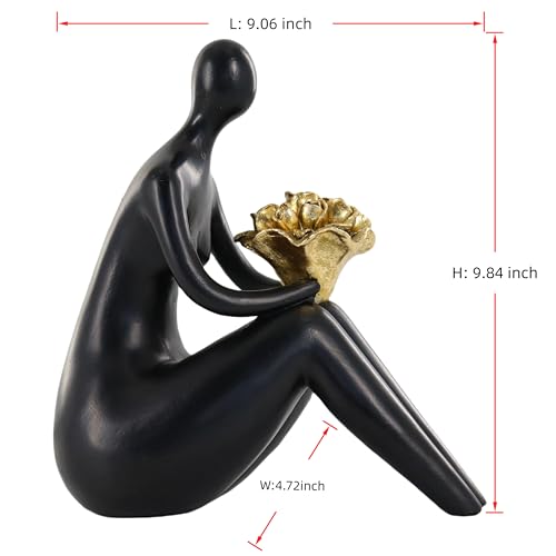 Lescafita Black Abstract Figure Statue with Golden Flowers, Modern Resin Sculpture, Minimalist Art Figurine for Home or Office Decor, Elegant Gift for Art Enthusiasts - color: B1