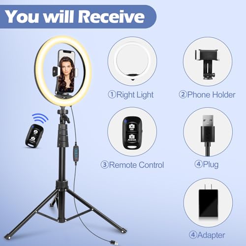UBeesize 8'' LED Ring Light with 62'' Tripod Stand, Selfie Ring Light for Video Recording, Live Streaming, TikTok & YouTube, Compatible with iPhone & Android (Black) - color: Black, size: 8-in