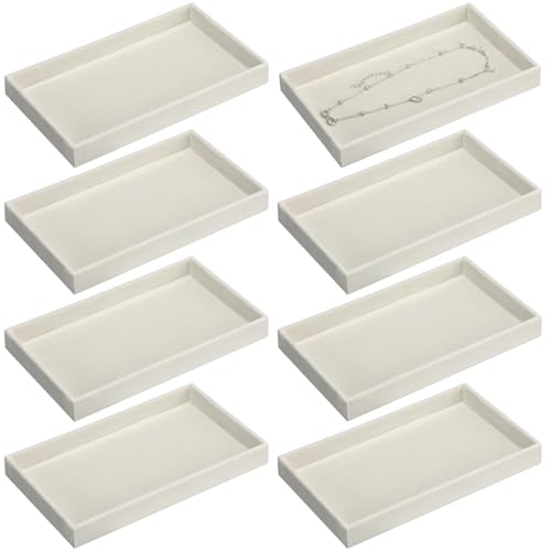 Inbagi 8 Pcs Small Velvet Jewelry Tray Stackable Jewelry Drawers Organizer Trays Jewelry Storage Trays 8.3 x 4.7 x 1 Inches (Beige) - color: Beige