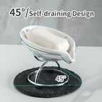 Dobbyby Leaf-Shaped Soap Dish – Premium Ceramic Soap Bar Holder with Self-Drainage System – Bar Soap Holder for Shower, Bathroom Sink, Kitchen – Waterfall Soap Dish with Stainless Steel Stand (SLIVER) - color: Sliver