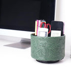 lizimandu Round Leather Art Supply Organizer,Remote Control Holder,360 Degree Spinning,Multi-Functional Pencil Holder,4 Compartments Desktop Stationary Organizer(1-Carved Cooper Green) - color: 1-Carved Cooper Green