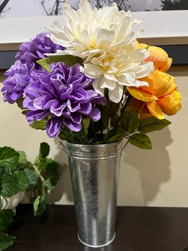 Hosley Set of 3 Galvanized French Bucket Vase with Handles 5" Dia x 9" H Ideal for Farmhouse Dried Floral Arrangements at Home for Weddings Gifts Spa and Aromatherapy Settings O5 - color: Galvanized 6