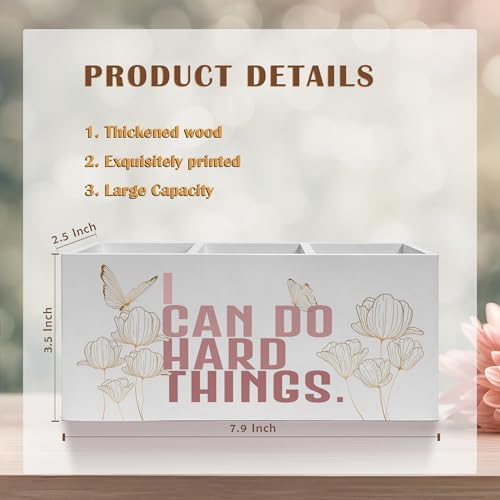 I Can Do Hard Things Pencil Pen Holder for Desk, Butterfly Floral Inspirational Wooden Pencil Holder Organizer for Home Office Desk Accessories, Encouragement Gifts for Women - color: Color-Desk accessories white 10