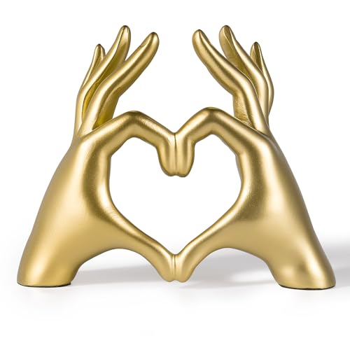 Gold Decor Living Room - Small Shelf Decor Aesthetic - Heart Hands Sculpture - Teen Girls Bedroom Knick Knacks - Cute Home Shelves Accent - Table Statue Love Decorations Gift (Gold (Open Hand), Small) - color: Gold (Open Hand), size: Small