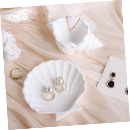 Shell-shaped Jewelry Tray White Trinket Dish Key Holder Aesthetic Jewelry Organizer for Vanity and Entryway Table