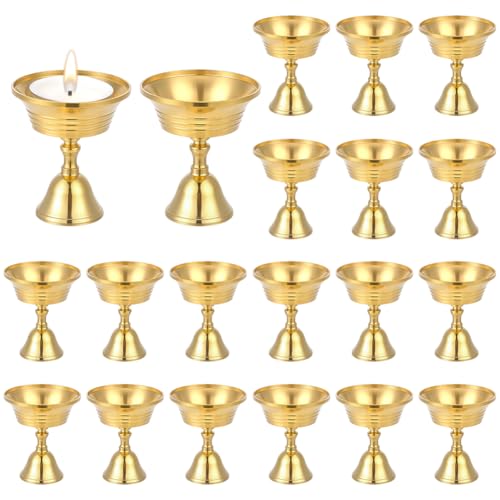 20 Pcs Brass Candle Holder, 2.46 Inch Ghee Lamp Butter Lamp Holder Copper Butter Lamp Cups Metal Golden Cup Candle Holders for Diwali Pooja Devas Diya Mother's Day Weddings Home Decor