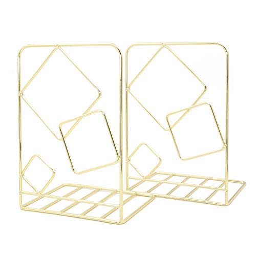 Winterworm Metal Bookends Book Ends Heavy Duty Modern Decorative for Bedroom Library Office School Book Display Desktop Organizer Gift(Square Gold) - color: Square Gold