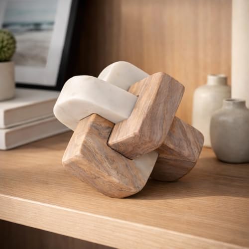 Elegant Knot Sculpture Home Decor for Living Room and Bathroom - Modern Figurine Ornaments for Office, Shelf or Coffee Table - Marble Decorative Object for Room Decor Accent - 6", Ivory & Brown - size: 6"