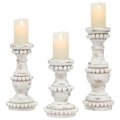 Farmhouse Large Candle Holders for Pillar Candles, Rustic Wooden Beaded Candle Holder, Perfect for Table Centerpieces, Coffee Table or Fireplace Mantel, 3 Piece Set (White) - color: White