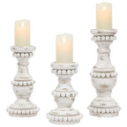 Farmhouse Large Candle Holders for Pillar Candles, Rustic Wooden Beaded Candle Holder, Perfect for Table Centerpieces, Coffee Table or Fireplace Mantel, 3 Piece Set (White) - color: White