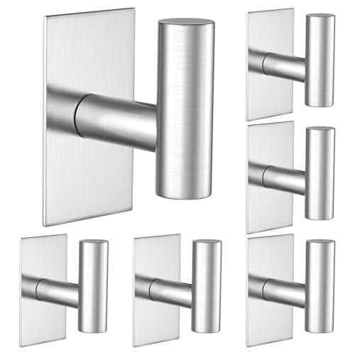 VAEHOLD Wall Towel Hooks, Heavy Duty Sticky Holder Waterproof Towel Hooks for Hanging Coat, Clothes, Closet Hook Wall Mount for Kitchen (Silver, 6 Pack) - color: Silver, size: 6 Pack