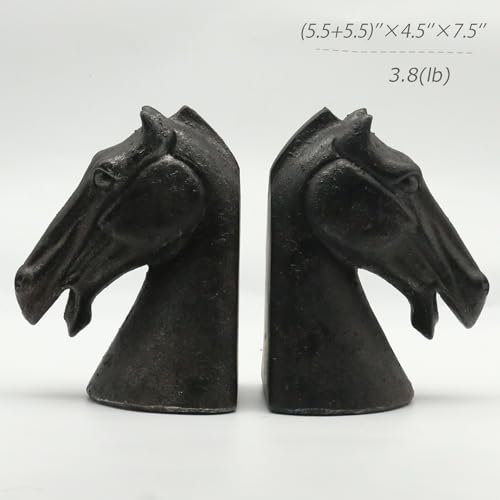 Lukitas Horse Head Decorative Bookends - Heavy Duty Non-Slip Book Holders, Modern Equestrian Ornaments for Office Home Bookshelf Decor, Black, Resin 7.5'' - color: Horse Head