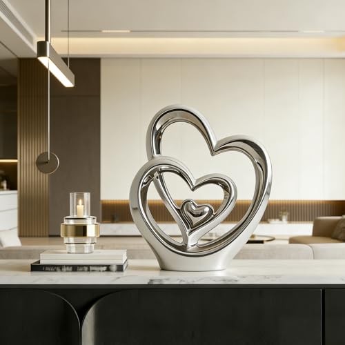 AWNR Heart Hands Sculpture,Small Shelf Decor,Tv Stand Decor Items for Living Room,Apartment,Office (Silvery) - color: Silvery