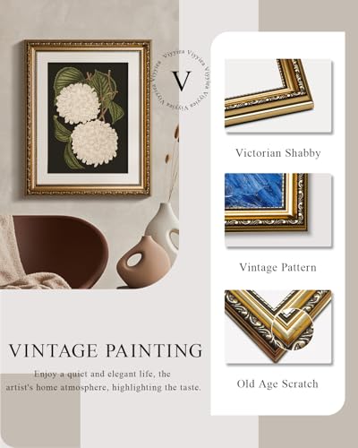 VIYYIEA Gold Framed Wall Art Canvas Print Home Decor White Hydrangea Oil Painting Canvas Prints Room Aesthetic Flower Prints Decoration Bedroom Bathroom Wall Decor Kitchen Office 13x16in - color: Hydrangea, size: 16"L x 13"W