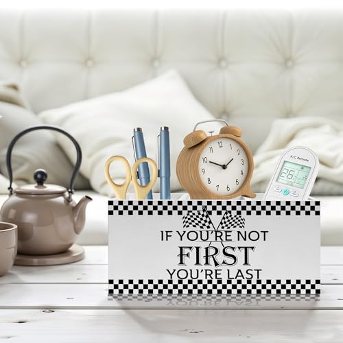Racing Checkered Inspirational Pencil Pen Holder for Desk, If You're Not First You're Last Wooden Pencil Holder Organizer for Home Office Desk Accessories, Motivational Gifts for Men - color: Color-Desk accessories white 05