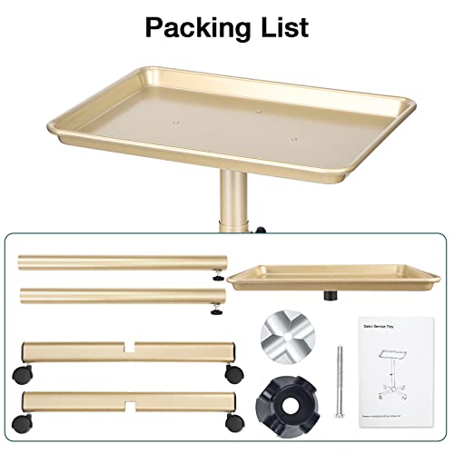 Salon Tray, Champagne Gold Salon Rolling Tray, Salon Service Tray Cart with Adjustable Height, Salon Tray on Wheels, Ideal Use As Tattoo Tray&Deantal Tray, No-Rusting - color: Champagne Gold