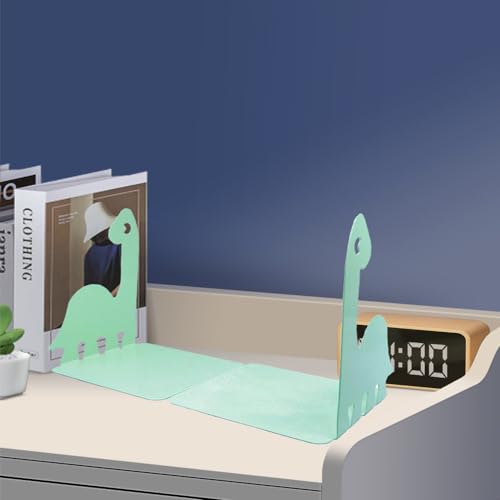 Artkingdome Cartoon Dinosaur Bookends, Book Ends Racks Stand, Nonskid Slip Dino Reading Room Decor, Metal Bookends, Decorative Gift - color: Light Green