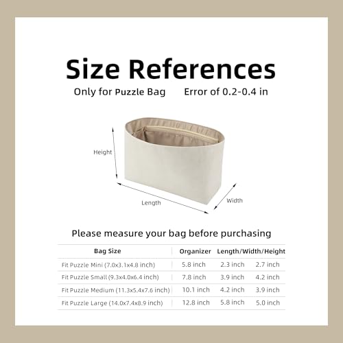 DGAZ Lightweight Purse Organizer Insert for Loewe Puzzle Bag,silk and DupontPaper handbag inner for Luxury Bags - color: Gris Tourterelle, size: Large